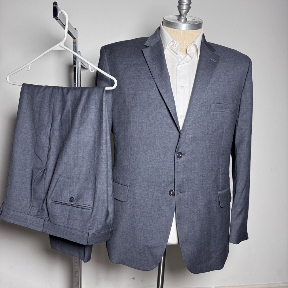 Jos. A. Bank 1905 Suit Mens 48R 40W Grey Solid Wool 2-Button Notch Side Vent